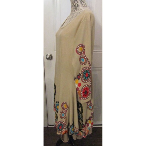 Ice Silk Vintage Dress Boho Long Sleeve Lined Floral Print Womens Size 2XL - Picture 4 of 7